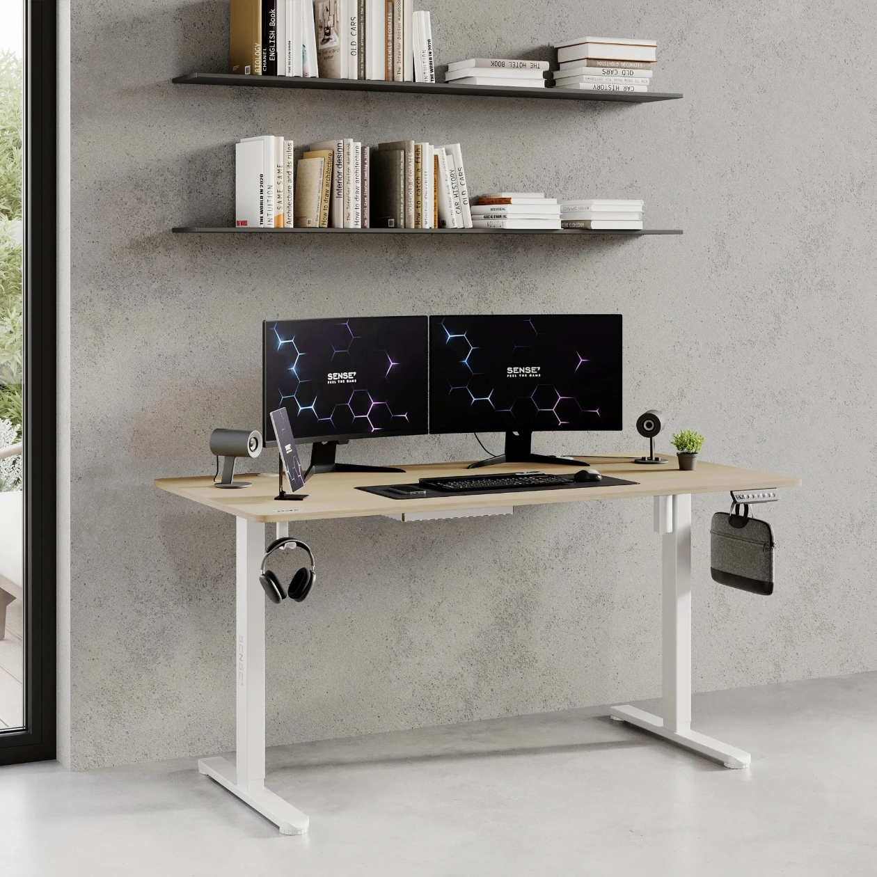 Компьютерный стол с регулировкой высоты Sense7 Nojo 140x70 White Pine (Столешница МДФ, Металлический каркас, Высота 72-118 см) [3]