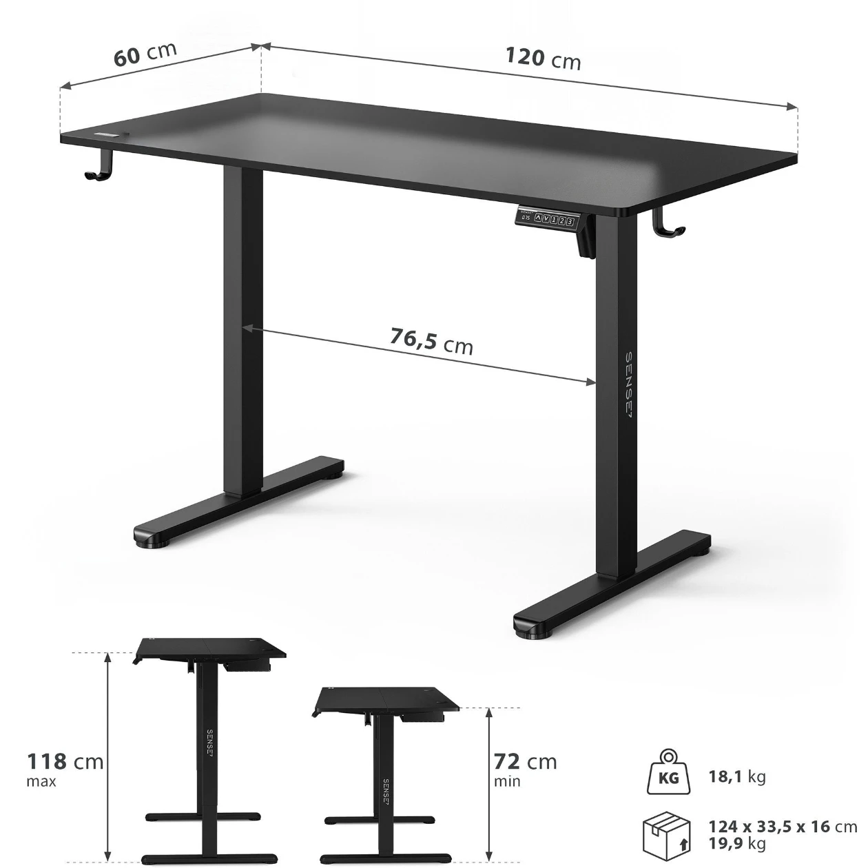 Регулируемый компьютерный стол Sense7 Nojo Light (120x60 см), Black [3]
