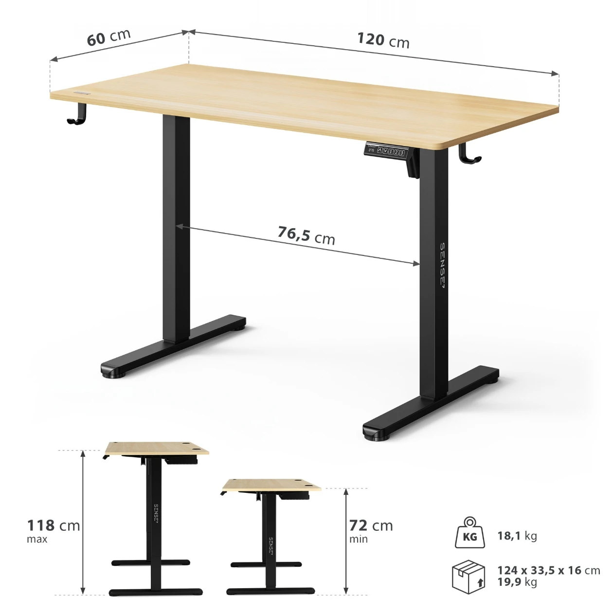 Регулируемый компьютерный стол Sense7 Nojo Light (120x60 см), Light Brown [4]