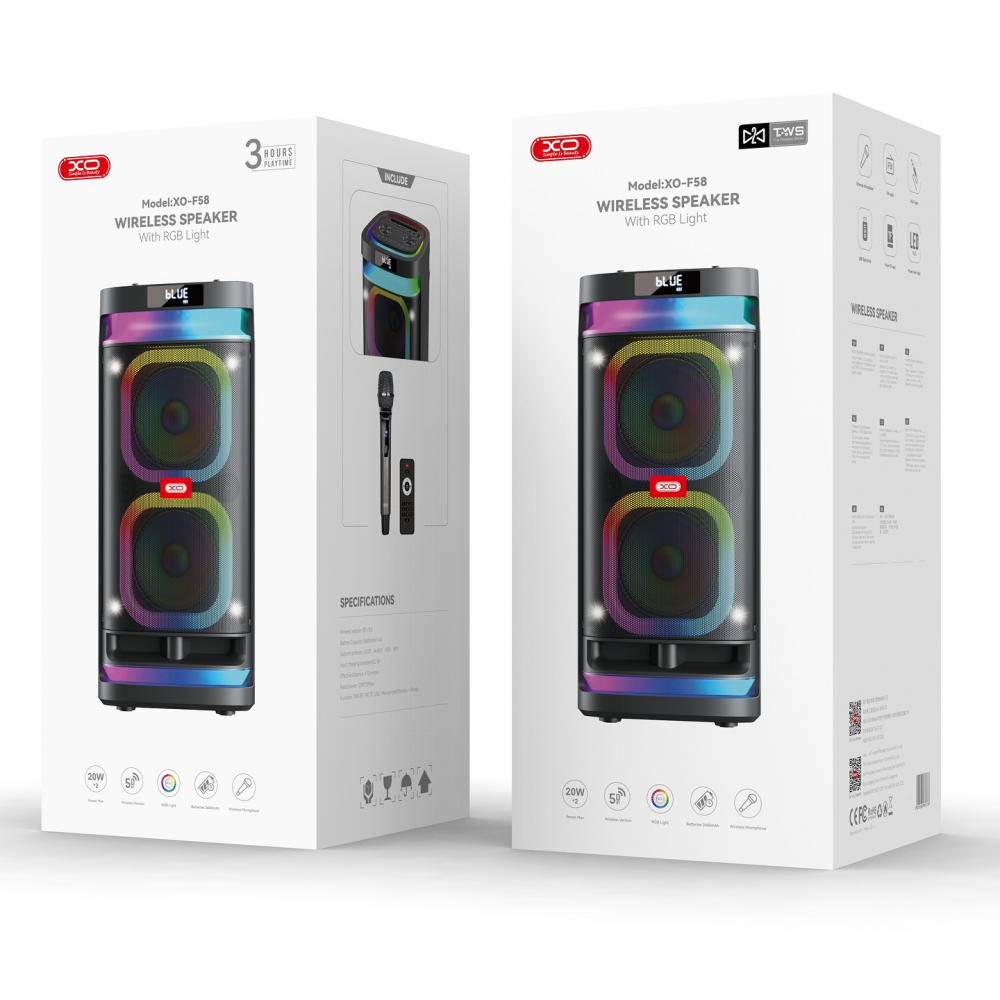 Boxă Bluetooth F58 Shine cu Woofer Dublu de 6 inch, Iluminare RGB, 40W (cu Telecomandă + 1 Microfon Wireless) [2]