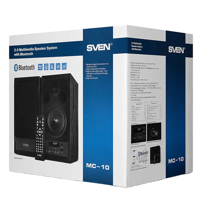 Компьютерные колонки 2.0 SVEN MC-10 – 50W, Bluetooth 4.0, Радио FM, Пульт ДУ, MDF, Черные [4]