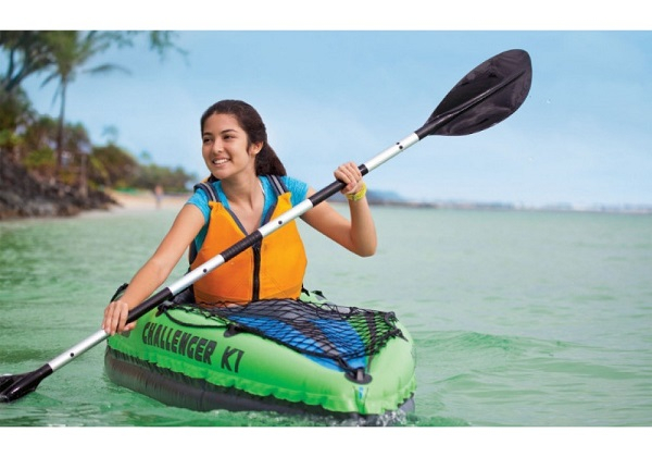 Caiac gonflabil INTEX Challenger K1 cu vâsle și pompă, 274x76x33 cm – ideal pentru aventuri pe râu și lac [2]