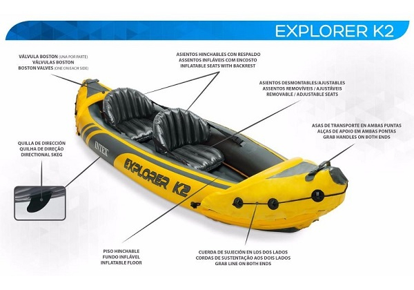 Caiac gonflabil INTEX Explorer K2 pentru 2 persoane cu vâsle și pompă, 312x91x51 cm – ideal pentru relaxare activă pe apă [3]