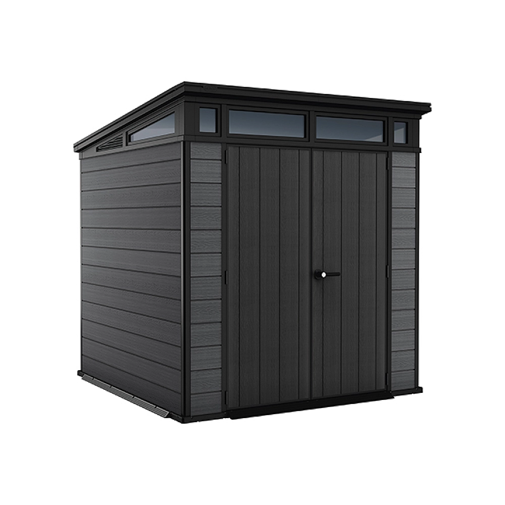 Садовый домик Keter Cortina 7x7 серый – 218 × 226 × 214 см, премиум Evotech™ с натуральной текстурой дерева [1]