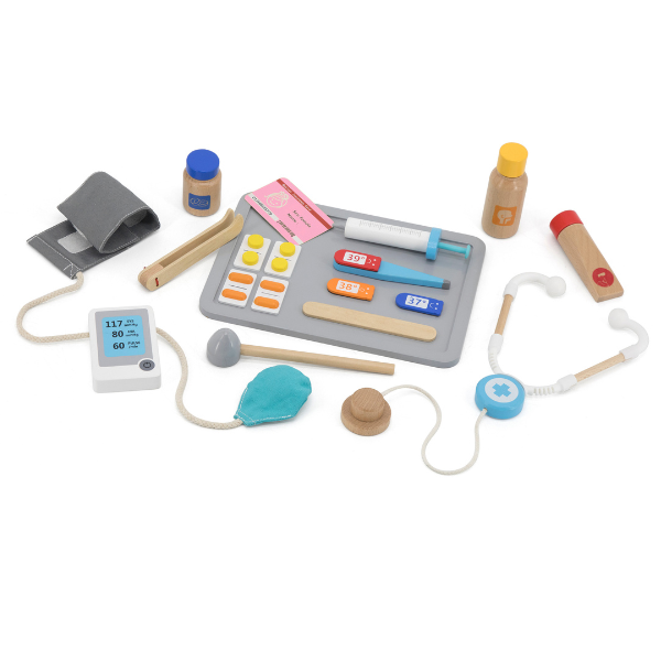 Centru medical de joacă din lemn pentru copii VIGA (94×90×110 cm, cu 6 zone interactive și accesorii) [4]
