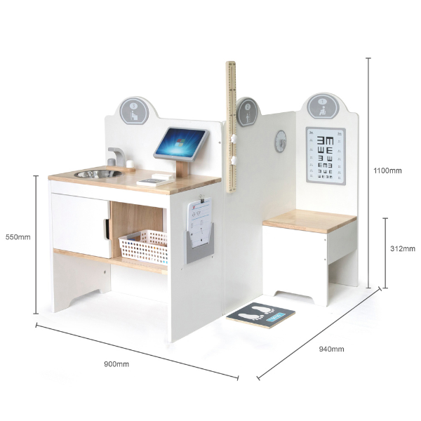 Centru medical de joacă din lemn pentru copii VIGA (94×90×110 cm, cu 6 zone interactive și accesorii) [2]