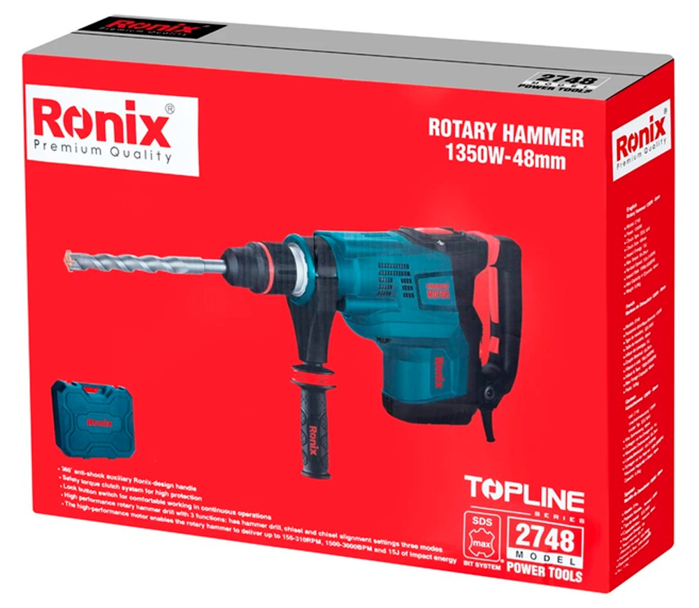 Перфоратор RONIX 2748 SDS-Max (1350Вт, 15 Дж, 3 режима, Сверление бетона до 48 мм) [10]
