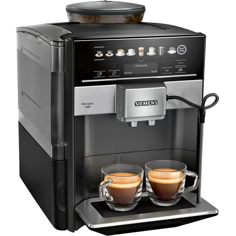Aparat de cafea Siemens TE655319RW, 1500W, 19 bar, 1.7L, 6 trepte măcinare, spumare automată, Negru/Inox [3]