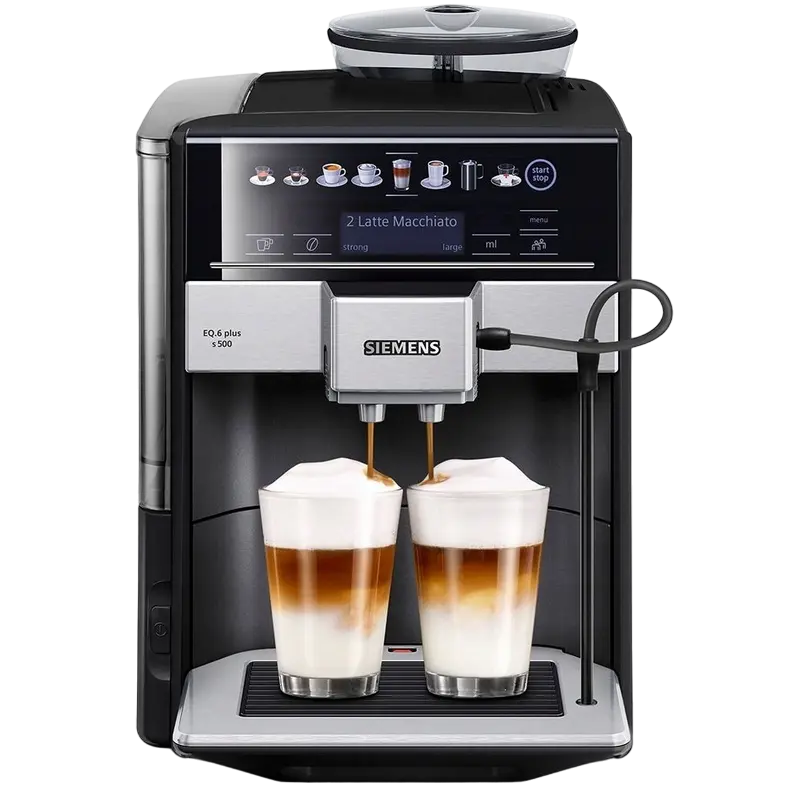 Aparat de cafea Siemens TE655319RW, 1500W, 19 bar, 1.7L, 6 trepte măcinare, spumare automată, Negru/Inox [2]