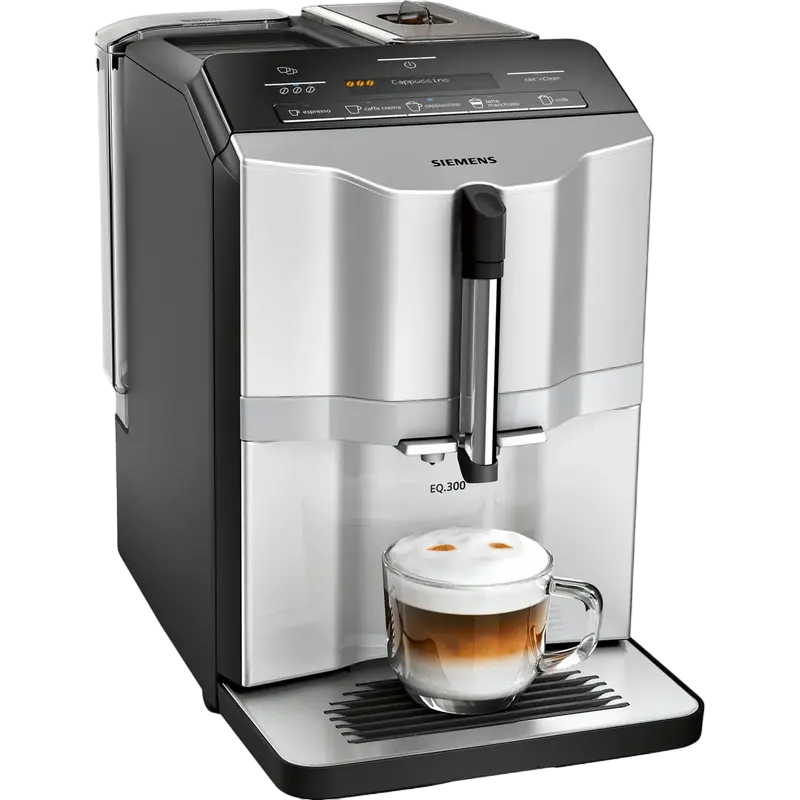 Aparat de cafea Siemens TI353201RW, 1300W, 15 bar, 1.4L, râșniță reglabilă, spumare automată, Argintiu/Negru [1]