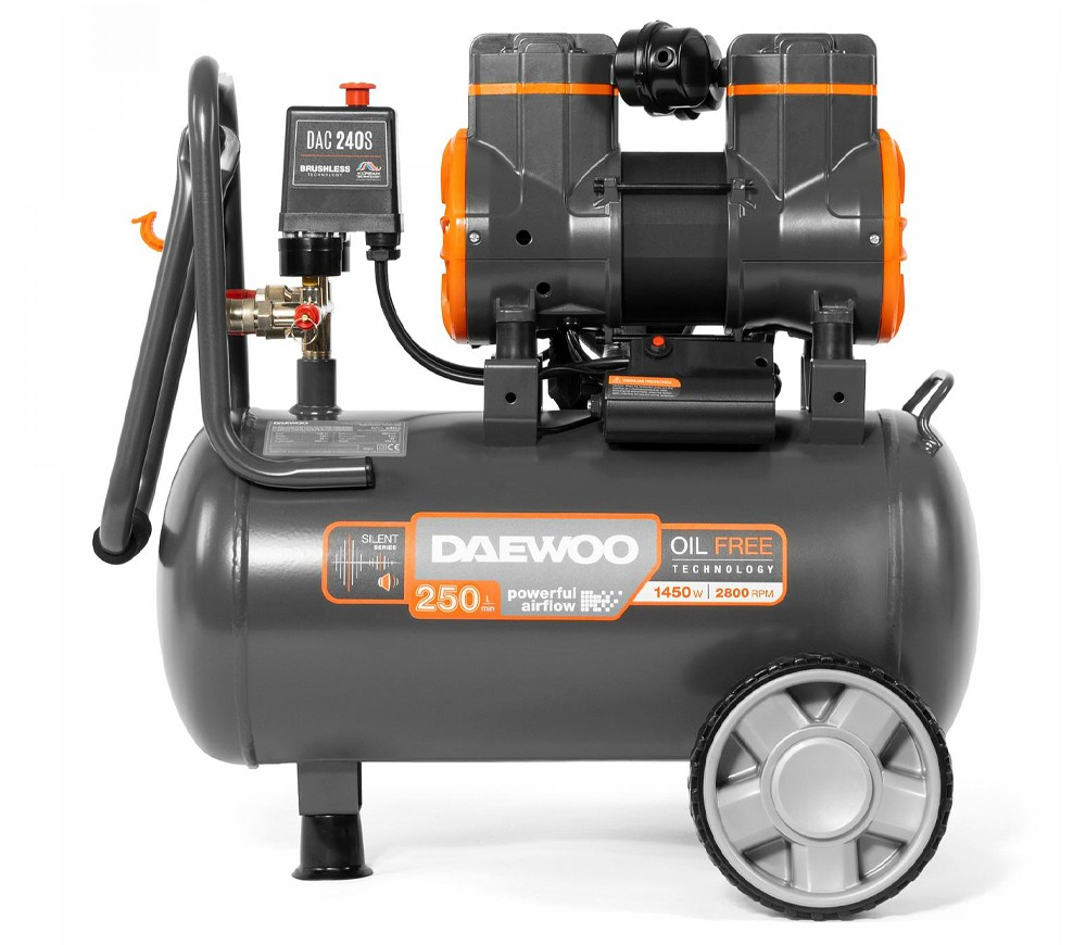 Compresor de aer fără ulei DAEWOO DAC 240S (1450W, 24L, 250 l/min, 8 bar, 2 Cilindri, Roți) [3]