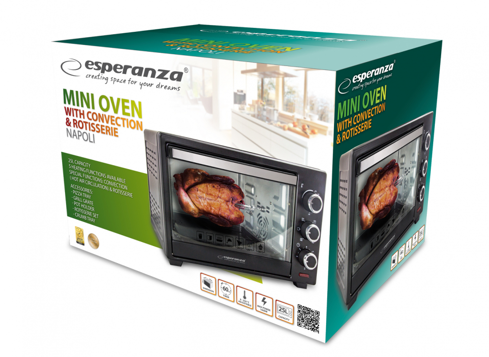 Cuptor Electric Esperanza NAPOLI EKO006, 25L, Convecție, 1600W – Mobishop.md [3]