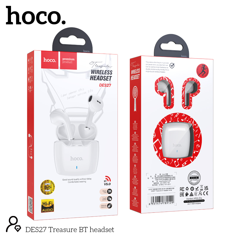 Наушники Bluetooth DES27 Treasure, белые [8]