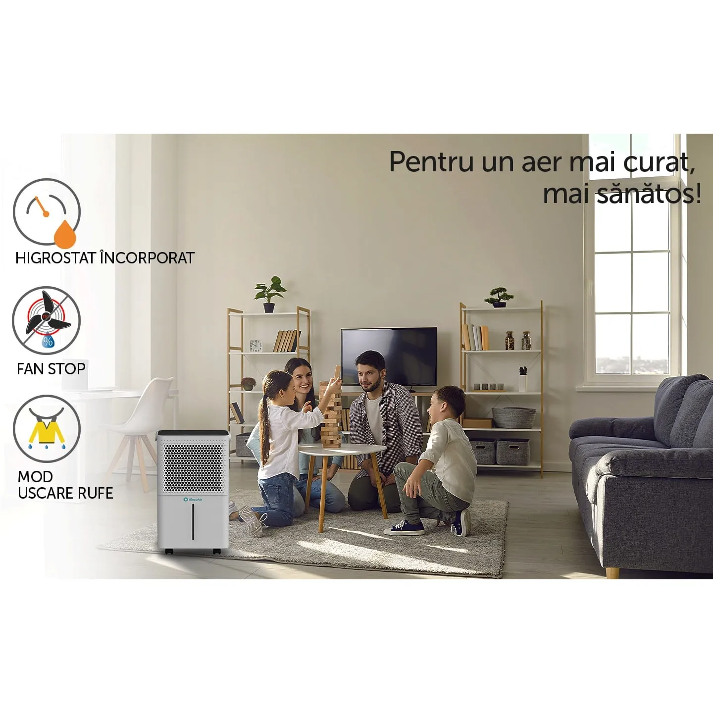 Dezumidificator AlecoAir D10 Junior – 10 L/zi, uscare rufe, display digital, debit aer 80 m³/h, higrostat, timer, auto-restart! [4]
