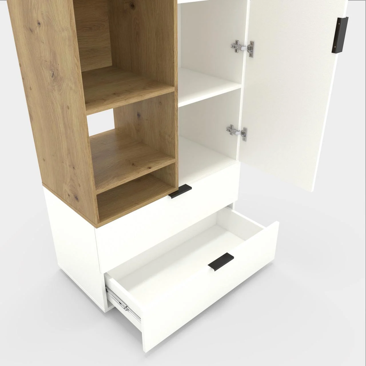 Dulap cu uși batante Nex Home A001L, White Snow/Oak Artisan – combinația ideală între design și utilitate [3]