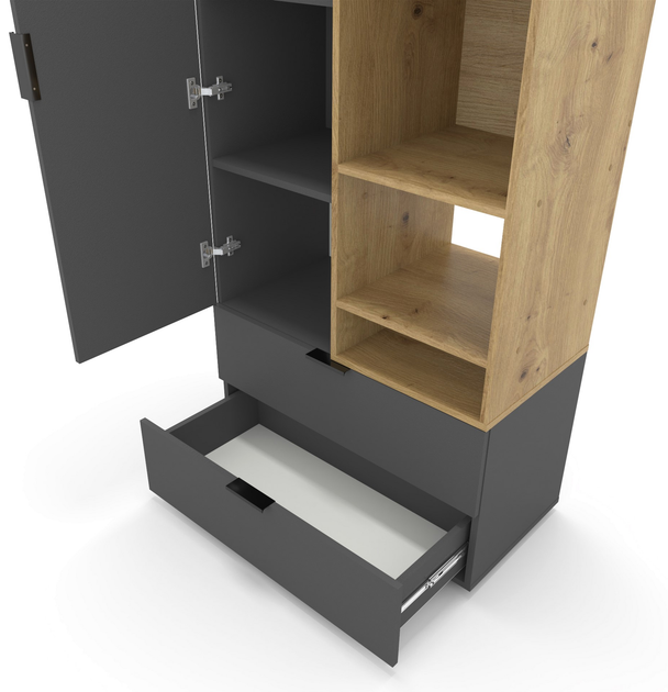 Шкаф с распашными дверцами Nex Home A001R, 800x420x2300 мм, ДСП, Anthracite/Oak Artisan – стиль и практичность для вашего интерьера [4]