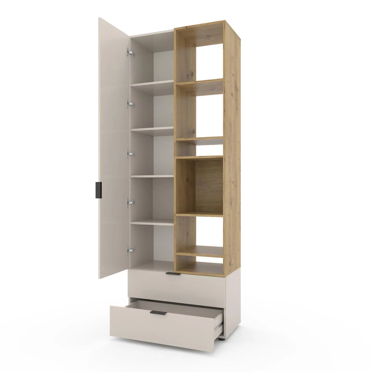 Шкаф с распашными дверцами Nex Home A001R, 800x420x2300 мм, ЛДСП, Кашемир/Oak Artisan – стиль и удобство хранения [2]