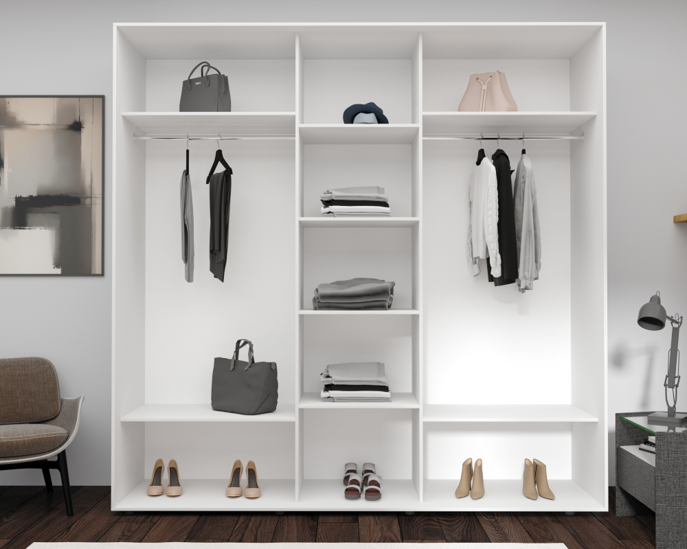 Dulap cu uși glisante Euro Casa (240x60x240H cm, PAL, Alb) [2]