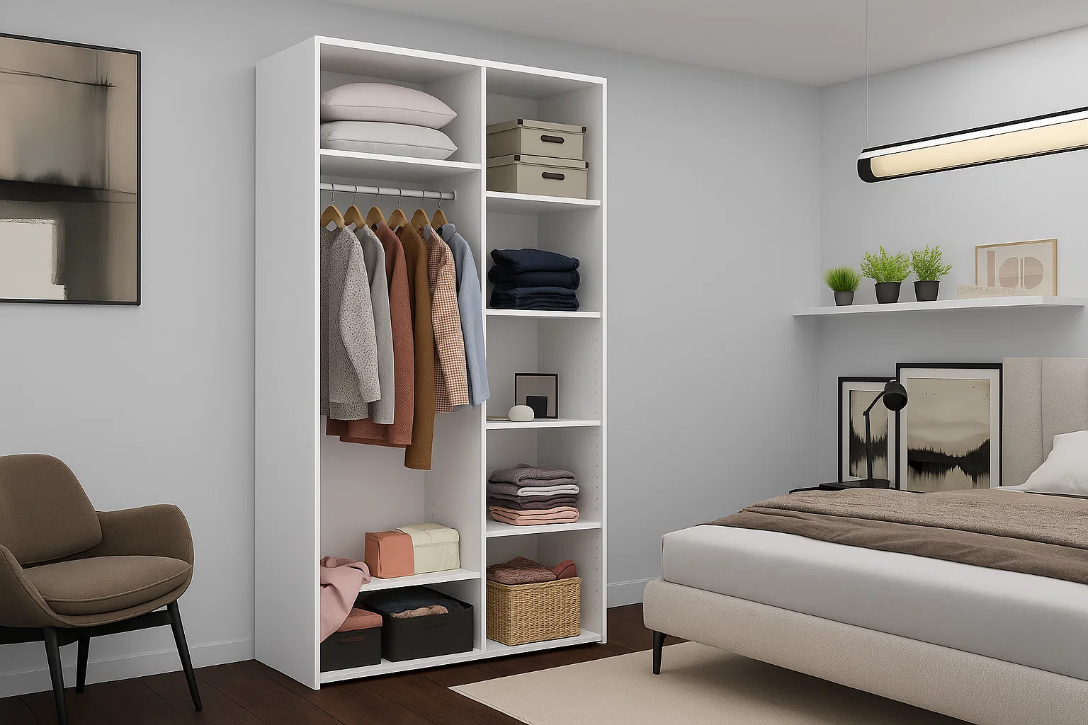Dulap cu uși glisante Nex Home, 1xOglindă + 1xPAL, Alb 100x60x220 cm [2]