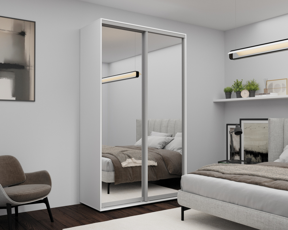 Dulap cu uși glisante Nex Home, Oglinda, Alb 140x60x220 cm [1]