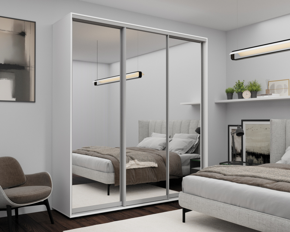 Dulap cu uși glisante Nex Home, Oglinda, Alb 220x60x220 cm [1]