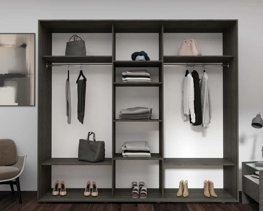 Dulap cu uși glisante Nex Home Oglindă + Carbon 240×60×220 cm – Dressing industrial de lux cu oglinzi full-size și spațiu gigantic [2]