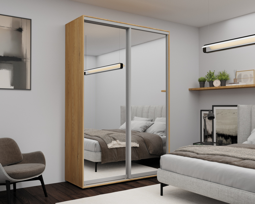 Шкаф с раздвижными дверями Nex Home, Зеркало, Sonoma 160x60x220 см [1]