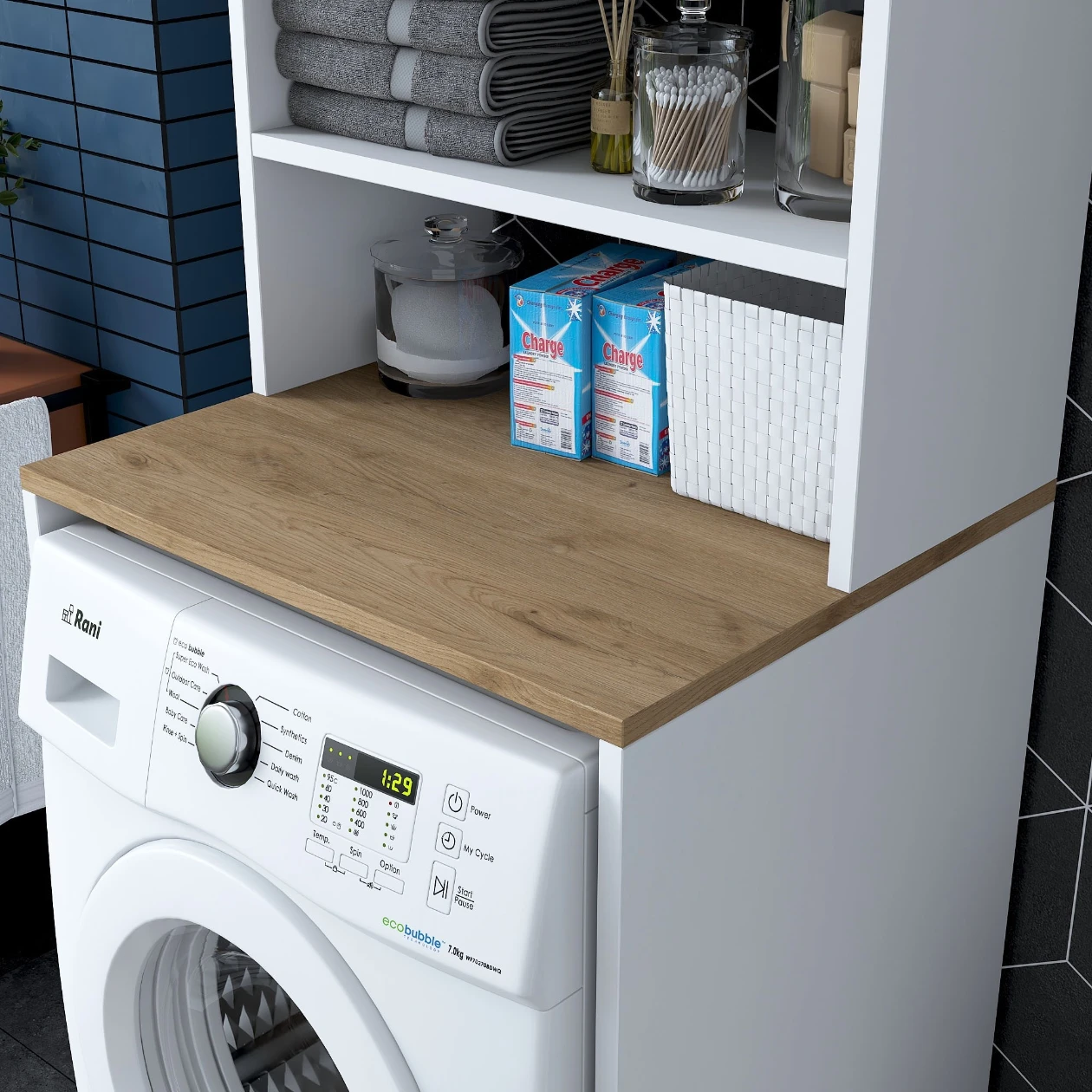 Шкаф над стиральной машиной Rani KD101 Walnut White (3 Полки, ДСП, 65 × 60 × 183.6 см) [3]