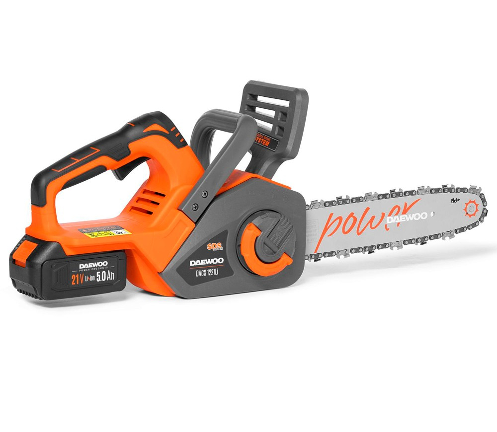 Fierăstrău cu lanț cu acumulator DAEWOO DACS 1221Li SET (21V, 5Ah, Motor Brushless, Șină 30 cm, Pas 3/8", Tensionare SDS) [2]