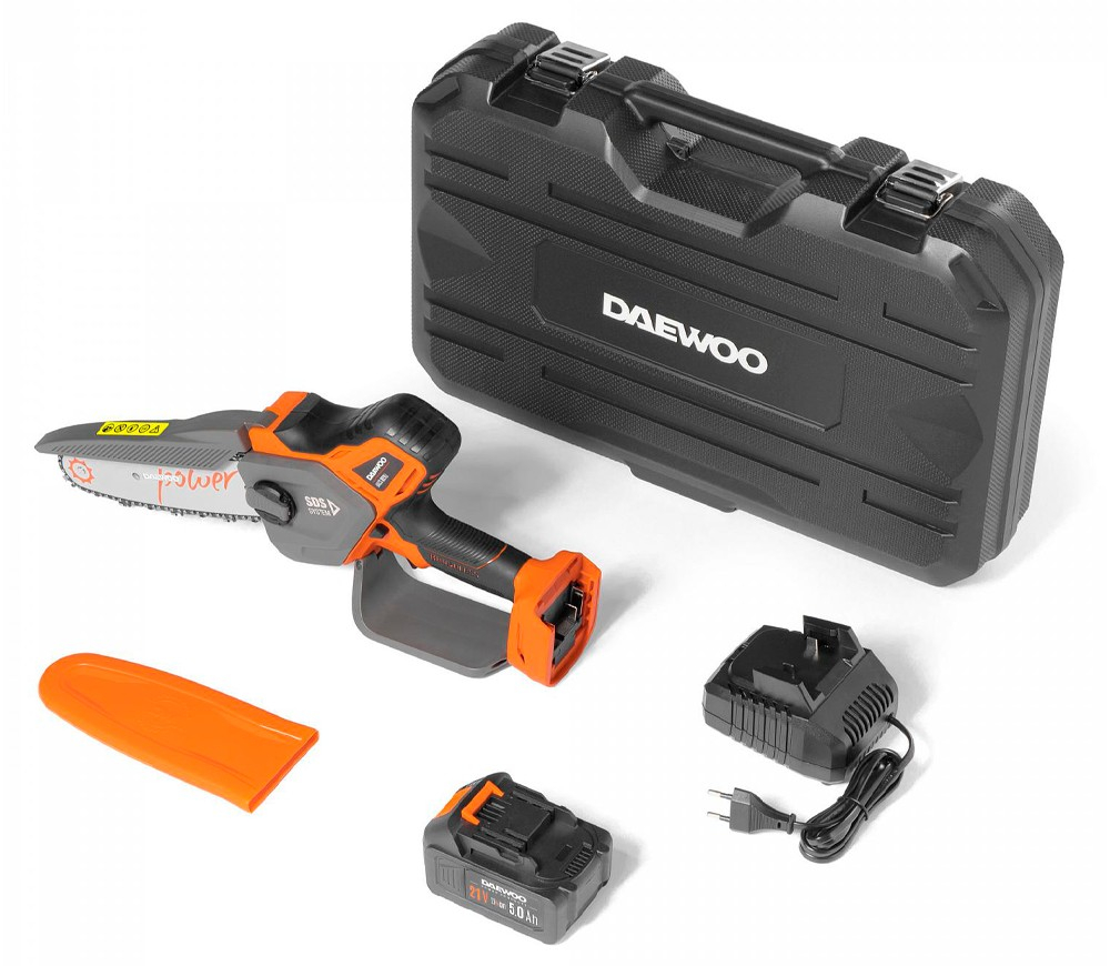 Fierăstrău cu lanț cu acumulator DAEWOO DACS 821Li SET (21V, 5Ah, Motor Brushless, Șină 20 cm, Pas 1/4", Ungere automată) [10]