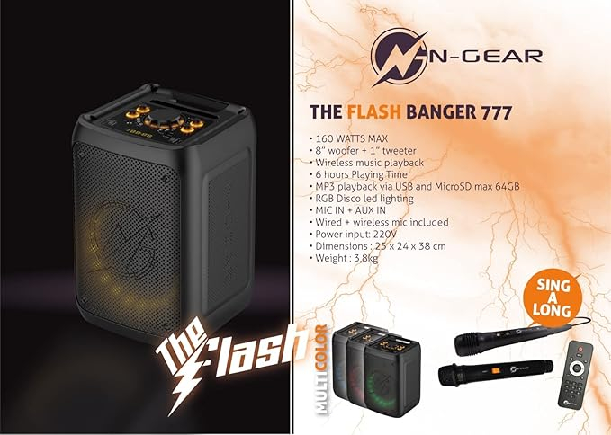 Flashbanger 777, 400W, Microfon wireless + Microfon cu fir (Boxă portabilă Bluetooth de 400W, woofer de 8 inch) [8]