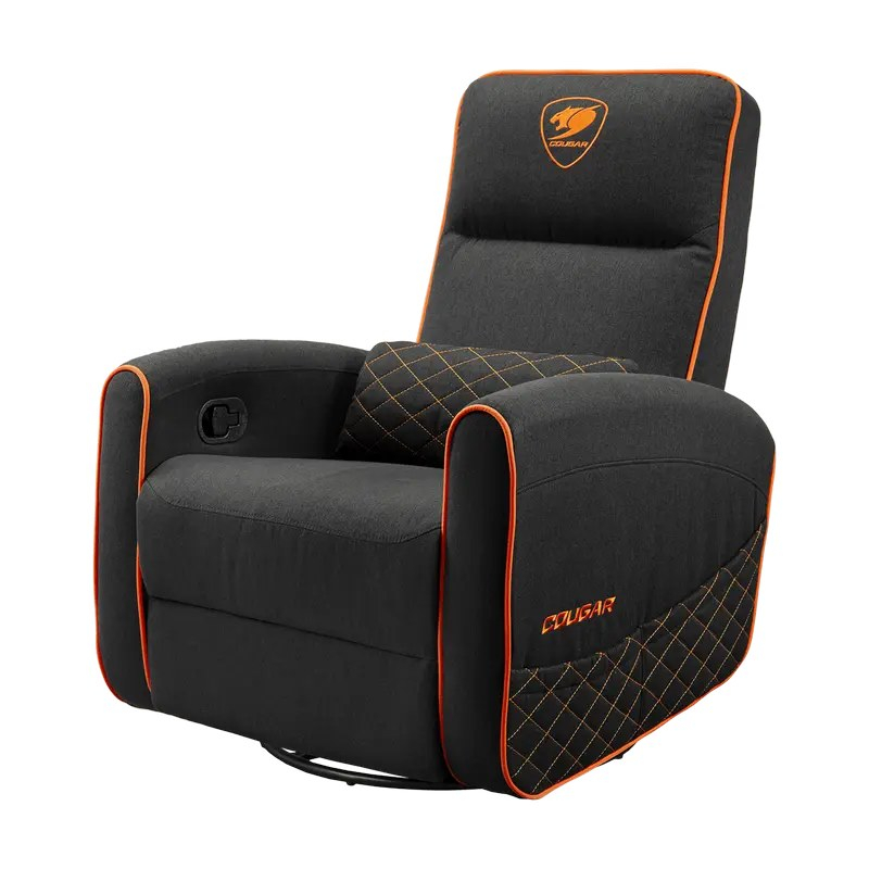 Fotoliu gaming Cougar FIDOM cu suport pentru picioare, imitație de in, Negru / Portocaliu (spătar 160°, până la 150 kg) [12]
