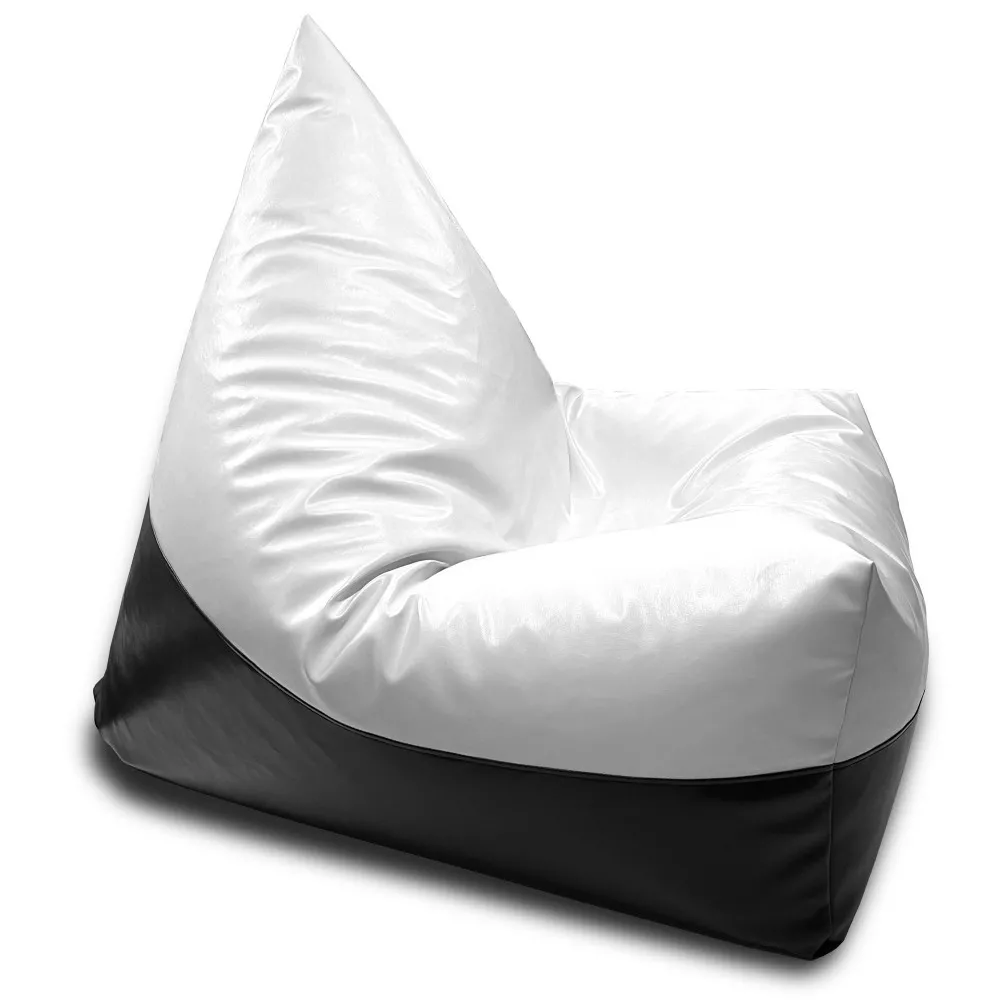 Кресло мешок Пирамида размер XL из глянцевой экокожи MAX, цвет белый с черным [5]