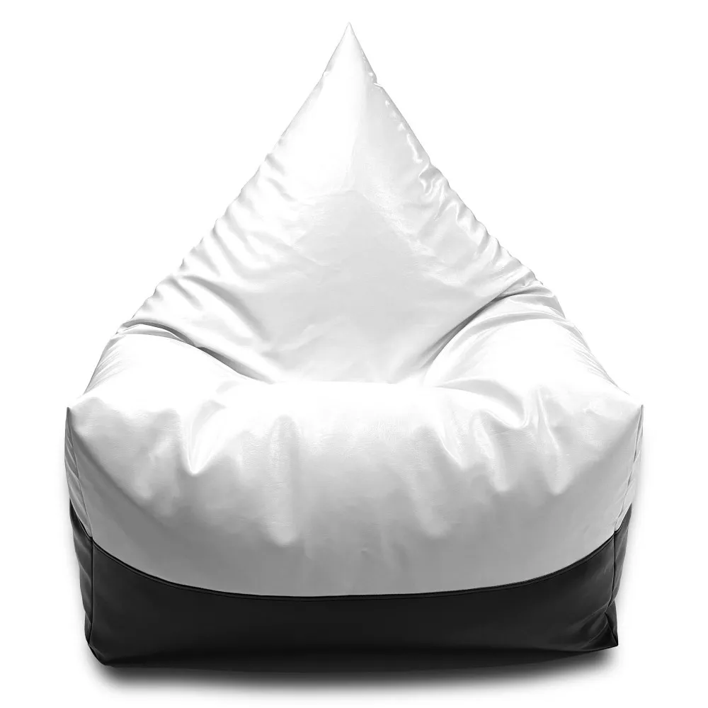 Кресло мешок Пирамида размер XL из глянцевой экокожи MAX, цвет белый с черным [3]