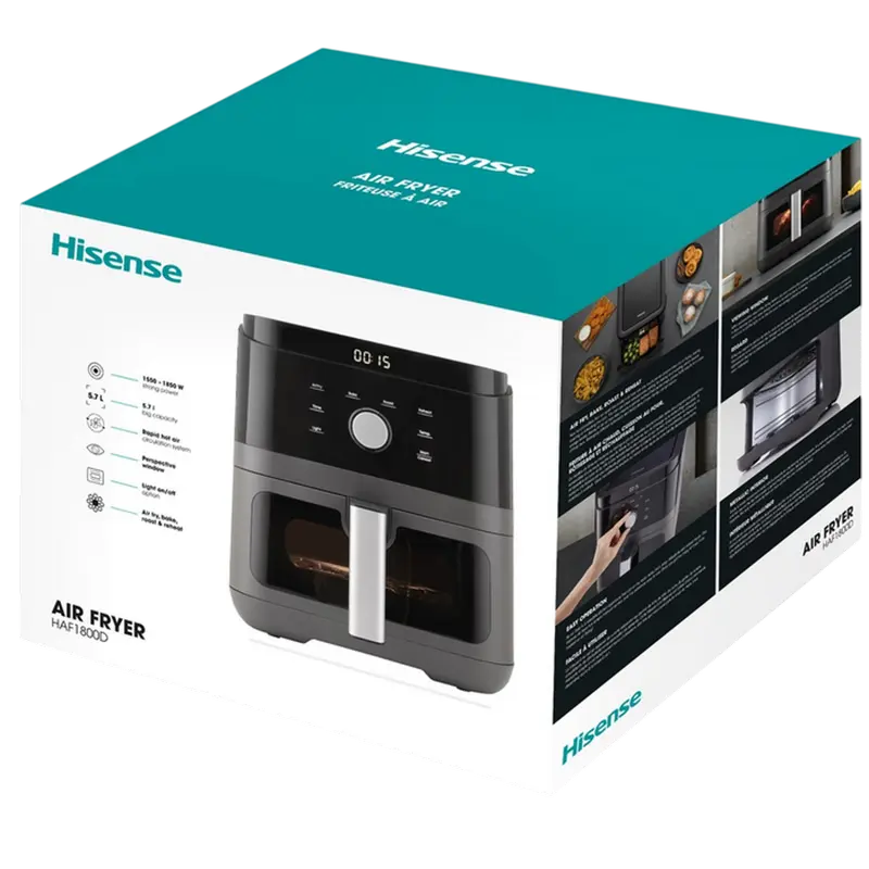Аэрофритюрница Hisense HAF1800D, 5.7 л, 1850 Вт, Черная — Здоровое питание с удовольствием [6]