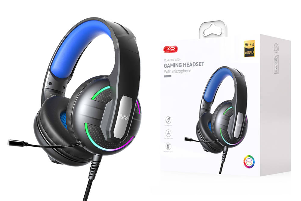 GE-09 Static RGB Long Mic Headworn Game Earphones USB+3.5 (with adapter cable) [2]