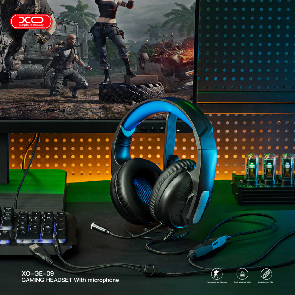GE-09 Static RGB Long Mic Headworn Game Earphones USB+3.5 (with adapter cable) [5]