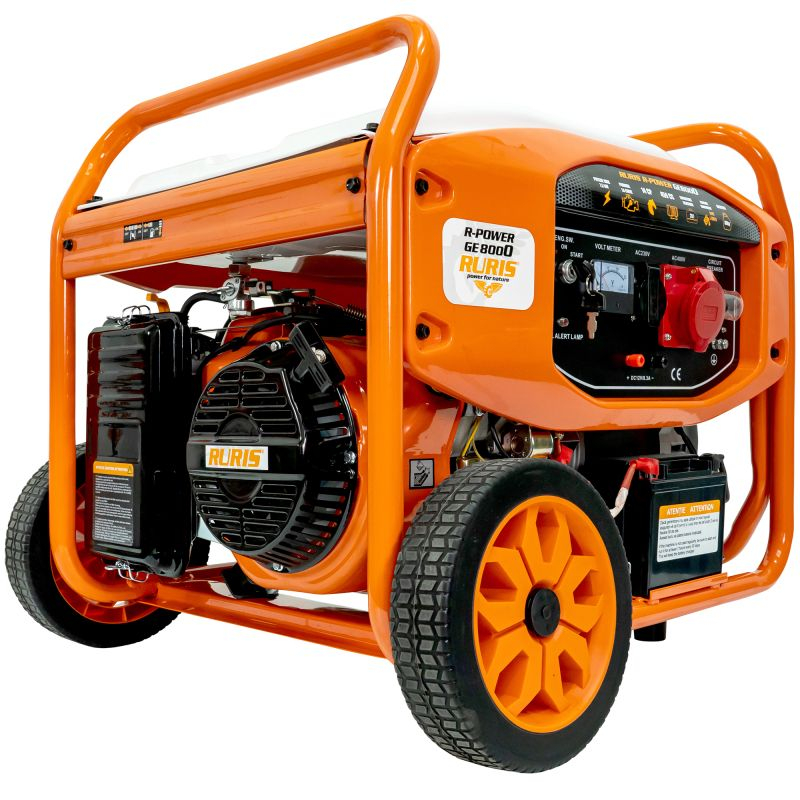 Generator electric pe benzină Ruris GE 8000 (industrial) – Putere trifazică 7 kW continuu, autonomie lungă și rezistență pentru șantier, fermă sau atelier mare! [13]