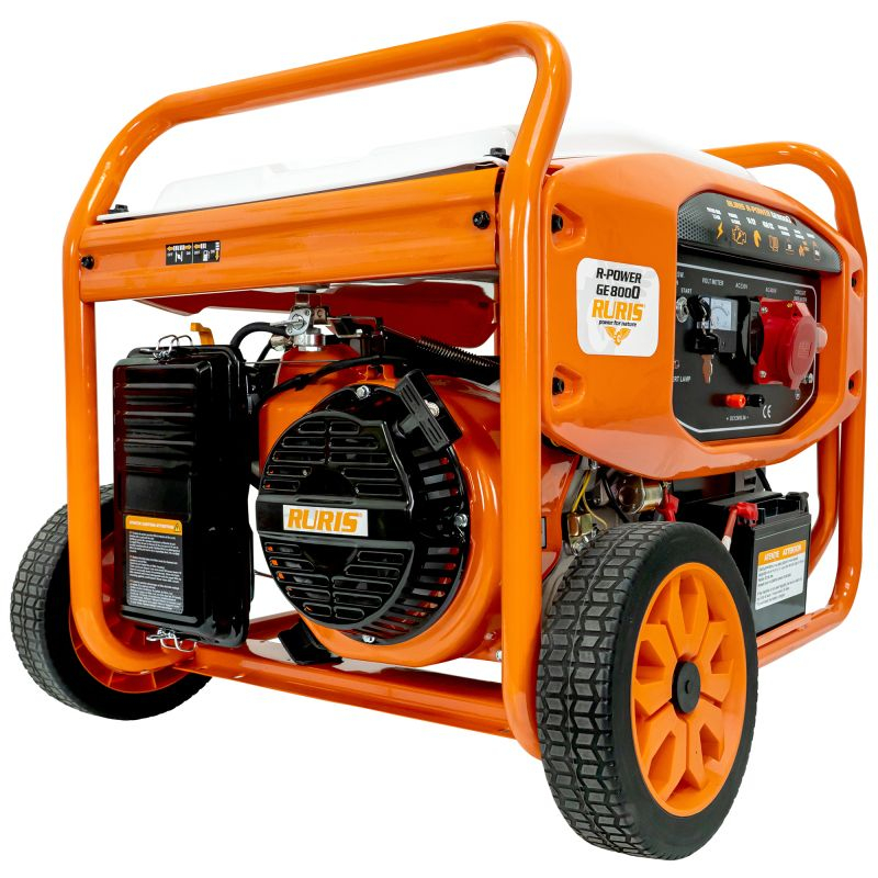 Generator electric pe benzină Ruris GE 8000 (industrial) – Putere trifazică 7 kW continuu, autonomie lungă și rezistență pentru șantier, fermă sau atelier mare! [14]
