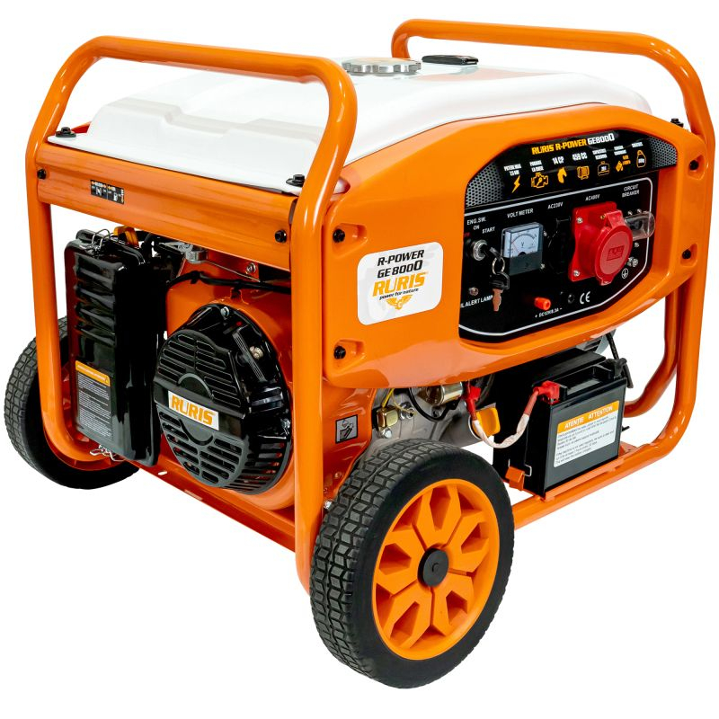 Generator electric pe benzină Ruris GE 8000 (industrial) – Putere trifazică 7 kW continuu, autonomie lungă și rezistență pentru șantier, fermă sau atelier mare! [15]