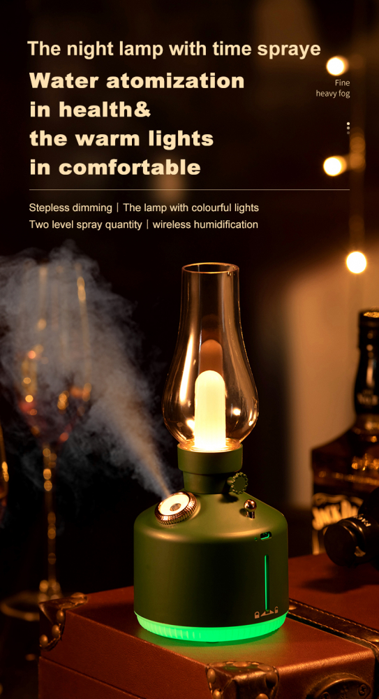 HF06 Kerosene Lamp Style Colourful Ambient Night Light Humidifying Mist(1200mAh) green [2]