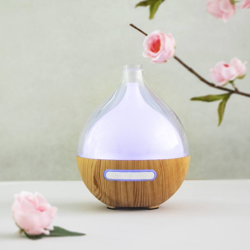 HF12 difuzor de aromaterapie cu pulverizare de lumini colorate, model transparent+imitație lemn [1]