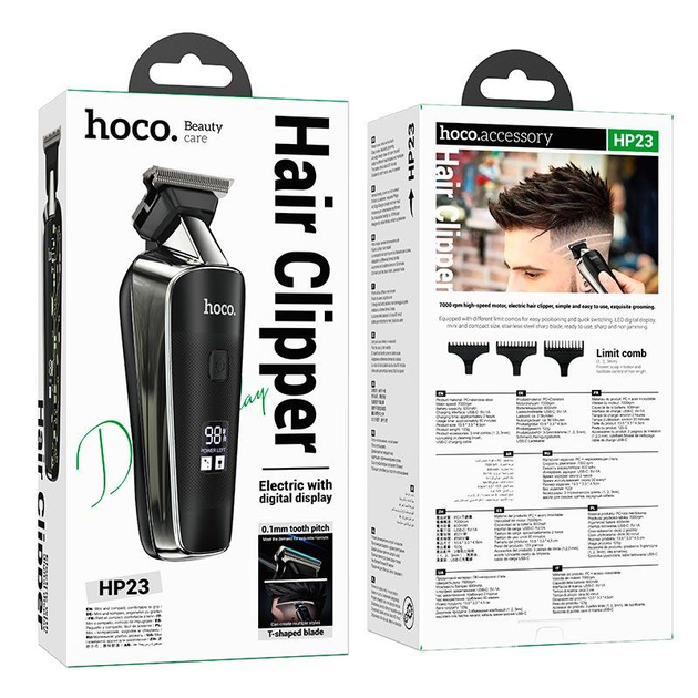 Mașină de tuns electrică Hoco HP23 cu gravură tip diamant, 600mAh, 7000RPM, LED, 3 piepteni [4]