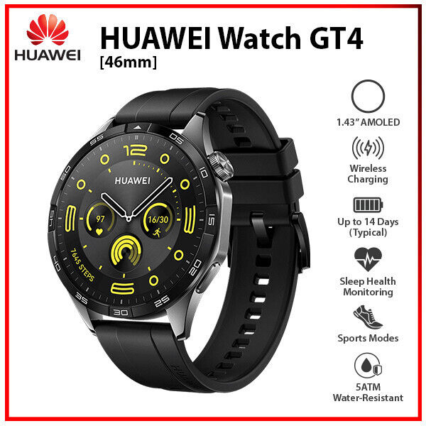 HUAWEI WATCH GT 4 46mm, Black with Fluoroelastomer Strap [4]