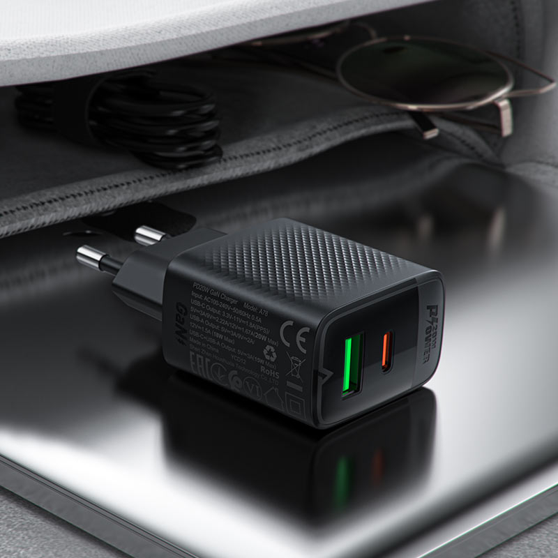 Încărcător A78 PD20W GaN (USB-C + USB-A) – Eficiență dublă, dimensiune compactă [5]