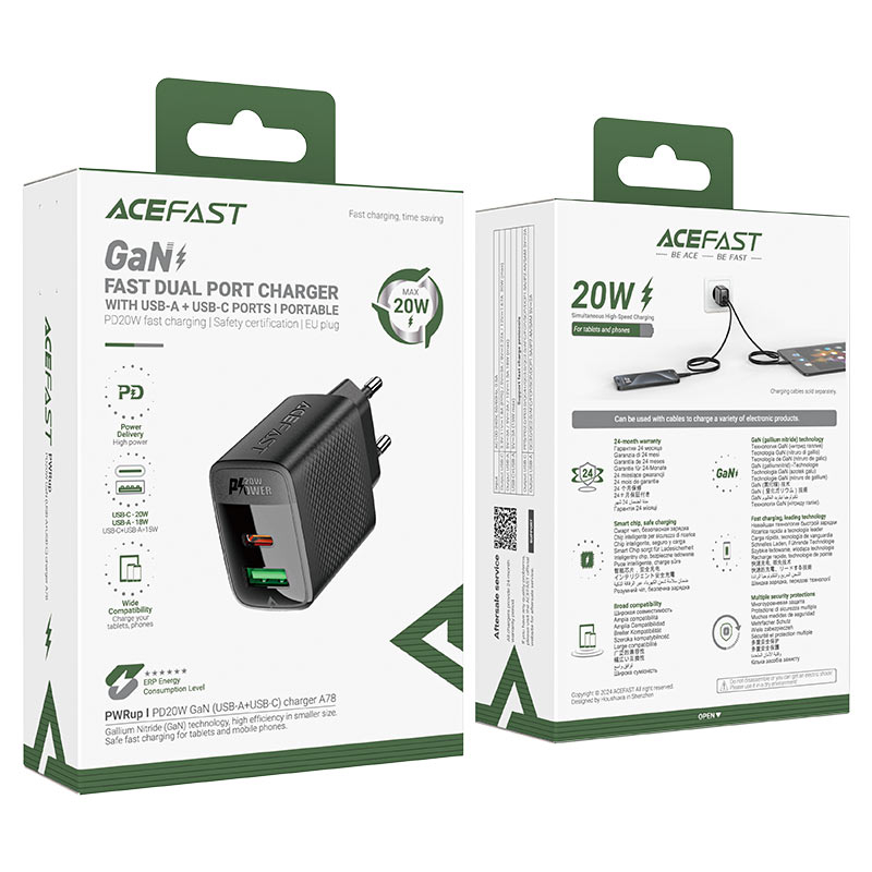 Încărcător A78 PD20W GaN (USB-C + USB-A) – Eficiență dublă, dimensiune compactă [6]