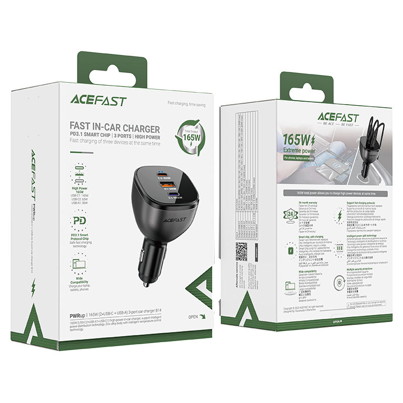 Автомобильное зарядное устройство B14 165W 3-в-1 (2xUSB-C + USB-A) — Мощность, стиль и надёжность в дороге [5]