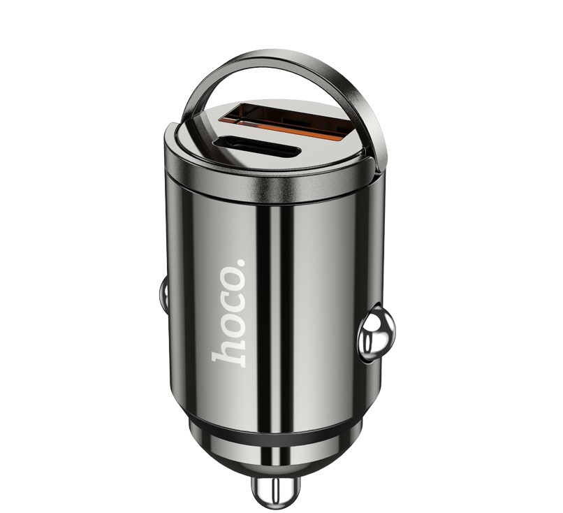 HOCO DZ7 Mini автомобильное зарядное устройство, 42.5W, USB-A и Type-C, металлический серый [1]