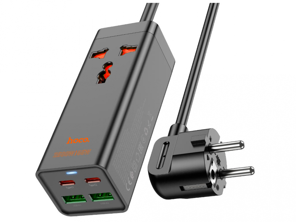 Настольное зарядное устройство AC10A Barry PD65W GaN – 2 USB-C, 2 USB-A и розетка (черный, EU) [1]