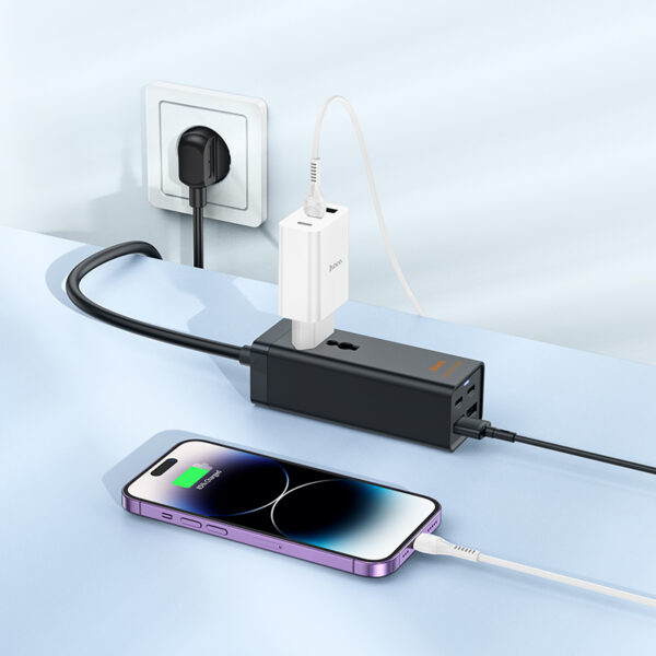 Настольное зарядное устройство AC10A Barry PD65W GaN – 2 USB-C, 2 USB-A и розетка (черный, EU) [2]